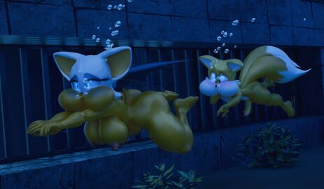 1boy 1girls 3d 3d_model air_bubbles anthro asphyxiation ass barefoot bat blender breasts bubbles danil4h drowning erection feet female fox furry holding_breath huge_breasts kabalmystic male mobian mobian_(species) mobian_bat naughtynauticalarche nipples nude penis puffed_cheeks rouge_the_bat rouge_the_bat_(kabalmystic) sega skinny_dipping sonic_(series) sonic_adventure_2 sonic_robo_blast_2 sonic_the_hedgehog_(series) swimming tagme tail tails_the_fox tails_the_fox_(kabalmystic) temple underwater water