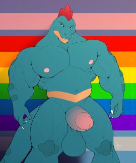 5:6 absurd_res anthro balls big_balls big_penis bubbaferaligatr bubbagatr crocodilian feraligatr fullbodywolf generation_2_pokemon genitals hi_res lgbt_pride male musclegut muscular nintendo nipples pecs penis pokemon pokemon_(species) pride_colors rainbow_pride_colors reptile saggy_balls scalie solo