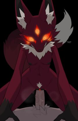 absurd_res anthro breasts canid canine duo erection female first_person_view fluffy fluffy_tail fox fur genitals glowing glowing_eyes grin hi_res humanoid_genitalia humanoid_penis inner_ear_fluff kaltespur male male/female male_pov mammal multi_eye nipples nude orange_eyes penetration penile penile_penetration penis penis_in_pussy pov pussy red_body red_fur sharp_teeth slim small_breasts smile tail teeth tuft vaginal_penetration