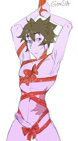 alan_orion animated bad_anatomy bandage bandages bow brown_hair dick fanart gonsia immobile male male_only male_yandere mane my_dear_hatchet_man nude nude_male penis purple_skin ribbon skinny tied_up yandere