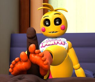 1boy 1girls 3d 5_toes barefoot bib chica_(fnaf) chicken_girl dark-skinned_male dark_skin feet feet_on_penis feet_up female female/male female_focus five_nights_at_freddy's five_nights_at_freddy's_2 fnaf foot_fetish foot_focus foot_grab foot_play footfetishrenders footjob furry_female heart-shaped_pupils heart_eyes human human_male human_male_on_anthro_female human_male_on_humanoid_female human_on_robot male male/female orange_feet penis robot robot_girl robot_on_human scottgames toe_curl toes toy_chica_(fnaf) toy_chica_(love_taste) yellow_body yellow_feathers yellow_fur