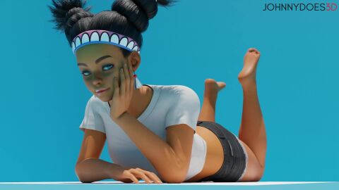 3d 3d_(artwork) 3d_model animated black_hair brown_body curvy curvy_ass curvy_figure feet feet_focus feet_up foot_fetish jeans_shorts johnnydoes3d lily_hawk loop looping_animation shaking_legs shorts smile smiling street_fighter street_fighter_6 tagme teenage_girl teenager thick_ass thick_butt thick_hips thick_legs thick_thighs topwear video white_topwear