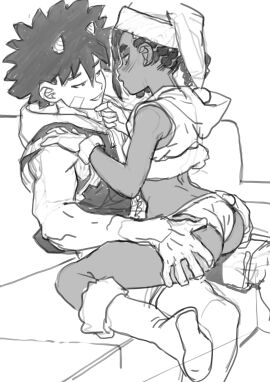 1boy 1boy1girl 1girls ass ass_grab christmas couple couple_(romantic) flirting horns interracial jjfrenchie ocoho on_lap on_top radiant romance romantic romantic_ambiance romantic_couple santa_hat seth_(radiant) sketch