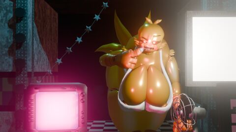 3d ass big_ass big_belly big_breasts big_butt big_thighs breasts breasts_bigger_than_head chica_(fnaf) clothed female five_nights_at_freddy's five_nights_at_freddy's_2 fnaf furry huge_ass huge_breasts huge_butt huge_thighs legs solo thick_ass thigh_highs thighhighs thighs