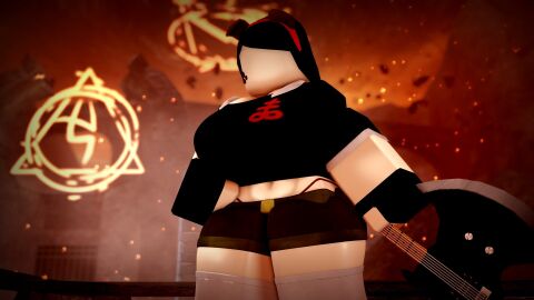 1girls 3d bass_guitar belly_button belt big_breasts black_gloves black_hair black_shirt breasts cleavage clothed clothed_female clothing collared_shirt crop_top dog_ears dog_print edj_(tdx) faceless faceless_character faceless_female female female_focus fingerless_gloves fully_clothed fully_clothed_female gloves green_shorts guitar headband leviathan_cross light-skinned_female light_skin long_hair midriff official_alternate_costume pale-skinned_female pale_skin pinkishpinkas red_headband red_thong roblox roblox_game robloxian rockband_edj_(tdx) shirt shirt_collar short_sleeves shorts socks standing stomach straight_hair thick_thighs thighs thong tower_defense_x white_collar white_socks