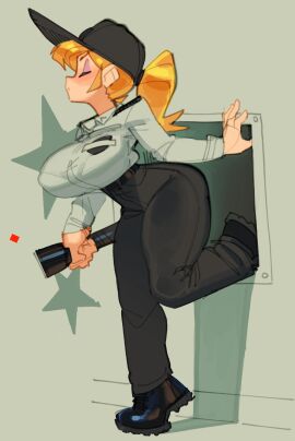 1girls ass back back_view balls big_ass big_balls big_breasts blonde_female blonde_hair breasts cap earring earrings female female_only five_nights_at_freddy's five_nights_at_freddy's:_security_breach fnaf green_eyes hat huge_ass huge_breasts jeans larger_male light-skinned_female looking_at_viewer looking_back male no_sex on_floor ponytail pussy scottgames security security_guard sfw solo tagme thick thick_ass thick_thighs thighs tight_clothing tight_pussy vanessa_(fnaf) wamudraws