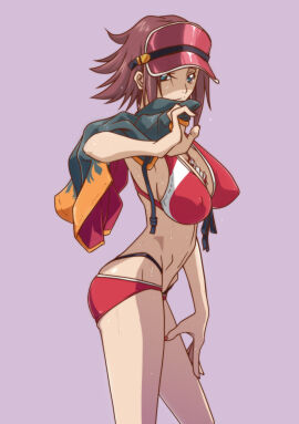 bikini breasts code_geass female kallen_stadtfeld kyabakurabakufu large_breasts lifeguard red_hair short_hair swimsuit visor_cap
