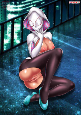 1girls bbmbbf boob_window breasts female female_only gwen_stacy marvel marvel_comics mask palcomix ripped_clothing spider-gwen spider-man:_into_the_spider-verse spider-man_(series)