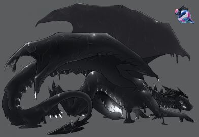 amurous animal_genitalia anthro black_body black_claws black_horn black_membrane black_penis black_scales bodily_fluids claws dragon erection genitals glistening glistening_body glowing glowing_body glowing_genitalia glowing_penis hi_res horn knot latex latex_creature liquid_latex living_latex male male_anthro membrane_(anatomy) membranous_wings muscular mythological_creature mythological_scalie mythology penis scales scalie solo tapering_penis white_penis wings zathir