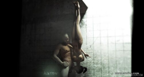 agan_medon bdsm_room blowjob bondage female hanging hanging_by_feet male mouth_full_of_cock naked original penis prison prison_cell prisoner punishment slave slave_girl torture_chamber