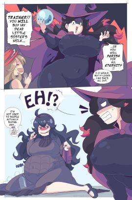 big_belly big_breasts bloated_belly breasts comic female female_only hex_maniac hex_maniac_(pokemon_rse) hex_maniac_(pokemon_xy) huge_belly huge_breasts humor inflation pokemon serena_(pokemon) serena_(pokemon_games) sisters softservice stuffed_belly