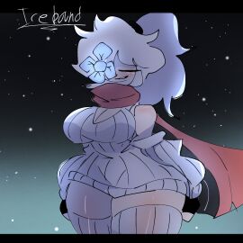 1girls 2d balls big_breasts breasts cleavage female female_only female_sans flower give_us_your_balls light-skinned_female light_skin male rebootedmp3g rule_63 sans simple_background solo sweater tagme thick_thighs thighhighs undertale undertale_(series) undertale_au undertale_icebound voluptuous white_hair