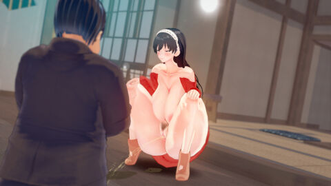 1boy 1girls 3d big_boobs big_breasts big_tits breasts female headwear human male murdoch_swan on_knees spy_x_family yor_briar yor_forger