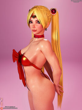 3d 3d_(artwork) aged_up bishoujo_senshi_sailor_moon darkbahamuth female pinup ribbon sailor_moon usagi_tsukino wraps