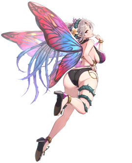 1girls 2024 absurdres adjusting_clothes adjusting_swimsuit alternate_costume ass ass_focus bikini black_bikini blush bracelet breasts butterfly_wings cleavage facial_mark fairy fairy_wings female female_only finger_to_mouth fingernails fire_emblem fire_emblem_heroes flower forehead_mark from_behind full_body gonzarez grey_hair hair_flower hair_ornament high_heels highres insect_wings jewelry large_breasts leg_up light-skinned_female light_skin lips long_hair looking_at_viewer looking_back nintendo official_alternate_costume parted_bangs plant plumeria_(fire_emblem) pointy_ears red_eyes seductive_smile sideboob simple_background smile solo sweat sweatdrop swimsuit thigh_strap thighs thorns vines white_background wings