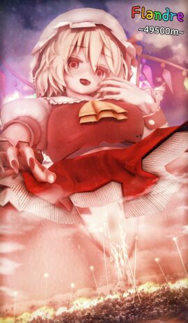 3d bigger_than_mountain city_destruction female female_focus female_only flandre_scarlet giantess hyper_giantess looking_down looking_pleasured macro_female macro_focus macrophilia masturbation pussy pussy_juice pussy_juice_drip serasphere touhou touhou_project