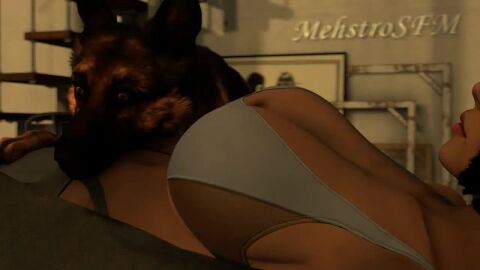 bodily_fluids canine canine_penis cum cum_on_face domestic_dog ejaculation elizabeth_comstock german_shepherd huge_breasts mehstrosfm tagme titjob unaware video