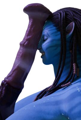 avatar blue_body blue_skin breasts equine_dildo equine_penis female huge_breasts male na'vi penis smile transparent_background zoophilia