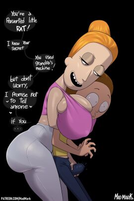 1boy 1girls 2:3 ass assertive_female big_ass big_breasts breasts brother_and_sister bulge cleavage_overflow clothed dialogue erection_under_clothes female from_side grabbing_bulge handjob_over_clothes hug hug_from_behind huge_ass huge_breasts implied_incest incest large_ass large_breasts larger_female light-skinned_female light-skinned_male light_skin madmark male male/female morty_smith orange_hair overflowing_breasts ponytail reach_around rick_and_morty smaller_male stenchmeister summer_smith