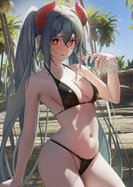 1girls absurd_res absurdres arm_support armpits bare_armpits bare_arms bare_belly bare_chest bare_hands bare_hips bare_legs bare_midriff bare_navel bare_shoulders bare_skin bare_thighs bare_torso belly belly_button bikini bikini_bottom bikini_only bikini_top black_bikini black_bikini_bottom black_bikini_only black_bikini_top black_string_bikini black_swimsuit black_swimwear blue_sky bottle breasts cleavage clouds collarbone covered_areola covered_areolae covered_breasts covered_nipples covered_pussy covered_vagina day daytime dot_nose exposed exposed_armpits exposed_arms exposed_belly exposed_legs exposed_midriff exposed_shoulders exposed_thighs exposed_torso eyebrows_visible_through_hair female female_focus female_only fingernails fingers grey-haired_female grey_eyebrows grey_hair groin hair_between_eyes half_naked heart-shaped_pupils heart_eye heart_eyes high_resolution highres horn horns hourglass_figure legs light-skinned_female light_skin long_hair looking_at_viewer medium_breasts mole mole_under_eye naked naked_female nanaken_nana navel nude nude_female original original_art original_artwork original_character outdoor_nudity outdoors outside palm_tree pussy red-eyed_female red_eyes red_horn red_horns shoulders sideboob sky slender_body slender_waist slim_female slim_waist smile smiling_at_viewer solo standing string_bikini swimsuit swimwear thick_thighs thighs thin_waist tongue tongue_out twintails twintails_(hairstyle) underboob upper_body v-line water_bottle wide_hips