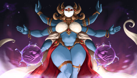 1girls 4_fingers 5_fingers 6_arms alternate_version_available ass beads bedlah belly_dancer_outfit big_ass big_breasts bracelet bracelets breasts bubble_ass bubble_butt child_bearing_hips choker cloak collar daemon daemon_girl decorations deity demon demon_girl electricity energy energy_ball face_hidden fake_horns fancy_clothing female female_only flowing_clothing gem gems gemstone gemstones glowing_orb god goddess gold gold_(metal) gold_jewelry harem_outfit hourglass_figure jewel jewelry jewels mask multi_arm multi_limb open_hand open_palm psychic psychic_powers revealing revealing_clothes robe skimpy skimpy_clothes solo solo_female solo_focus sparks star starry_sky stars t'au'va tau tauva_(goddess) thick_collar thick_thighs thunder_thighs thunderthighs warhammer_(franchise) warhammer_40k wide_hips