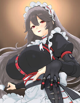 1girls 2025 alexandrina_sebastiane big_breasts breasts female grey_hair hinben huge_breasts large_breasts maid maid_uniform red_eyes solo solo_female tagme zenless_zone_zero
