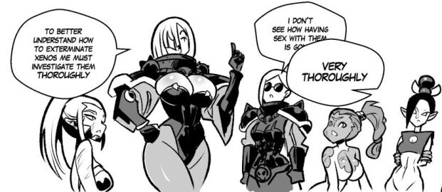 5girls adepta_sororitas aeldari alien alien_girl alien_humanoid armor arms_behind_back black_and_white black_hair bondage boob_window breasts cleavage cleavage_window damaged_clothes dark_eldar dialogue drukhari eldar elf_ears english english_text female female_only gauntlets glasses gloves hair_over_eye hair_over_eyes hair_over_one_eye injuries injury kukuruyo leotard long_hair looking_up looking_up_at_another multiple_females multiple_girls pointy_ears ponytail prisoner prisoner_of_war revealing revealing_clothes ripped_clothing rope rope_bondage scars scratches short_hair sister_of_battle skimpy skimpy_clothes speech_bubble tau text warhammer_(franchise) warhammer_40k white_hair xenophilia yuri