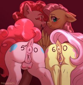 animal_pussy artist_name blush breasts crotchboobs female makeup multiple_females multiple_girls my_little_pony pink_hair pointy_ears pussy red_hair