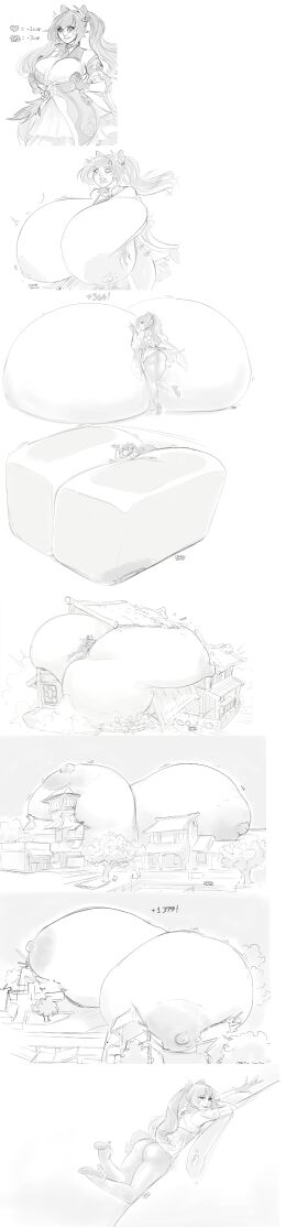 1girls berggie breast_expansion breast_growth breast_growth_(enlargement) breasts breasts_bigger_than_body breasts_bigger_than_head enormous_breasts female genshin_impact growth_drive huge_breasts hyper hyper_breasts immobile keqing_(genshin_impact) massive_breasts multiple_views room_filling stitched