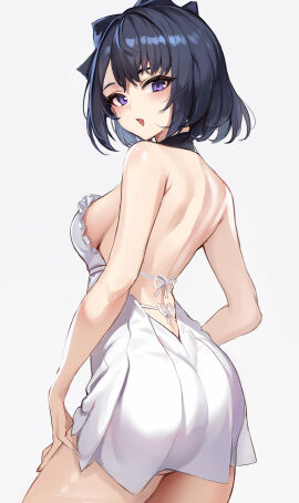 1girls absurd_res absurdres bare_arms bare_back bare_shoulders bare_skin bare_thighs black-haired_female black_choker black_hair blush breasts choker dot_nose elbows female female_focus female_only fingernails fingers hand_on_own_thigh hand_on_thigh high_resolution highres knees legs light-skinned_female light_skin looking_at_viewer looking_back medium_breasts open_mouth original original_art original_artwork original_character original_characters pink_nail_polish pink_nails purple-eyed_female purple_eyes shiny_skin short_hair shoulders sideboob simple_background slender_body slender_waist slim_female slim_waist solo standing stone_(ksorede) thighs thin_waist upper_body white_background