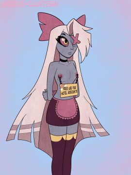 free_use hazbin_hotel nipple_clamps topless vaggie_(hazbin_hotel)