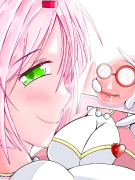 boobzuri-milkuni breasts female glasses green_eyes nurse_uniform original pink_hair realiam