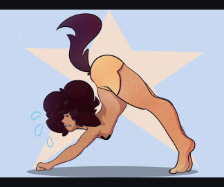 animal_tail arched_back ass big_ass brown_hair dog_ears downward_dog downward_dog_pose female original pasties poshie poshmoon puppy_girl puppygirl shorts simple_background stretching sweat tail yellow_shorts yoga