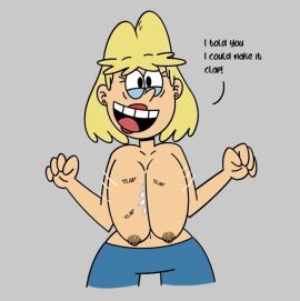 breasts clapping_breasts female grey_background milf motion_lines nipples onomatopoeia rita_loud shawnlabomb text the_loud_house topless