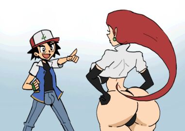 1boy 1boy1girl 1girls animated ash_ketchum ass ballbusting balls balls_drop balls_kick big_ass black_hair black_leggings black_legwear bouncing_breasts breasts bulge chicken0chips covering_privates crotch_kick dominant_female elbow_gloves facing_away female femdom g-string gif green_gloves groin_kick hat hyper_ass jessie_(pokemon) kick kicked_in_the_balls kicking kicking_balls light-skinned_female light-skinned_male light_skin long_hair male nintendo no_sex non-nude panties pointing pokemon red_face satoshi_(pokemon) sfw simple_background slicked_back_hair straight submissive_male thong