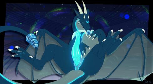 abstract_background anus ass aysu_(roxannetheokami) bedroom_eyes cannibalistic-tendencies claws dragon feet feral genitals glowing glowing_genitalia glowing_markings glowing_penis hi_res horn looking_away male markings membrane_(anatomy) membranous_wings mythological_creature mythological_scalie mythology narrowed_eyes paws penis presenting scalie seductive solo toes webbed_feet wings