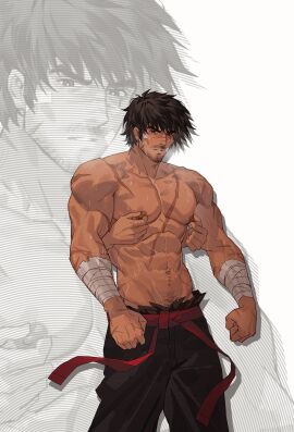 amo9612 bandage_on_face black_hair breath male male_only muscular nipple_play nipples scar scars scars_on_chest shirtless stubble sweat