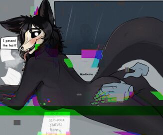 anthro ass black_body black_fur black_hair blush bodily_fluids bone breasts breath english_text female fur glitch hair hardenonn hi_res mal0 malo saliva scp-1471 scp-1471-a scp_foundation skull skull_head solo solo_focus tagme tail teeth text