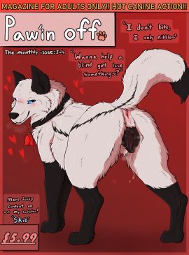 animal_genitalia animal_pussy anus ass black_pussy blue_eyes blush blush_lines bodily_fluids canid canine canine_genitalia canine_pussy cover dialogue dialogue_box female feral feral_only flower flower_in_mouth fox genital_fluids genitals heart_symbol hi_res in_heat looking_at_viewer looking_back magazine_cover mammal parooty pink_anus plant presenting presenting_anus presenting_hindquarters presenting_pussy pussy quote raised_tail red_background rose_(flower) rose_in_mouth simple_background skye_(nacho_libres1) smile solo tail title