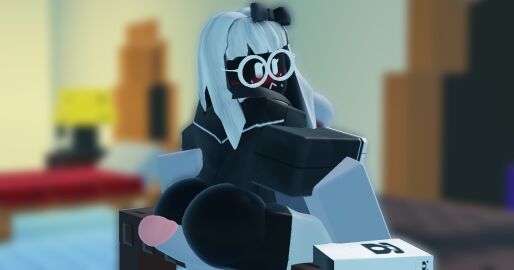 1girls 3d betty_(the_battle_bricks) black_body blush bowtie bowtie_on_head female freckles glasses grey_body on_table roblox roblox_game robloxian self_upload sex the_battle_bricks tumore white_hair wompwompsad