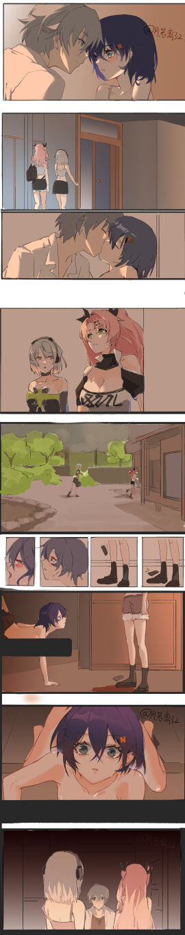 absurdres anby_demara belle_(zenless_zone_zero) blue_hair blush breasts brother brother_and_sister caught_in_the_act censor_bar cleavage clothed_female_nude_male female female_human feng_ruoli highres hoyoverse human implied_incest incest kissing large_breasts long_hair male male/female male_human meme mihoyo nicole_demara nude older_brother older_brother_and_younger_sister older_male parody pink_hair scene_reference short_hair shorts sibling_incest siblings sister skirt small_breasts tall_image twincest twintails white_hair wise_(zenless_zone_zero) yosuga_no_sora younger_female younger_sister zenless_zone_zero