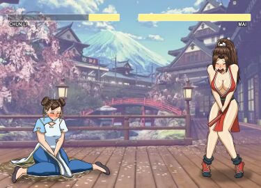 2girls blush chun-li fatal_fury female female_only fight have_to_pee human karma king_of_fighters mai_shiranui multiple_females multiple_girls nervous omorashi papergami peeing peeing_self shaking sitting sitting_in_urine street_fighter street_fighter_6 urinating_female urination urine urine_on_ground urine_on_legs urine_pool urine_stream wetting wetting_self