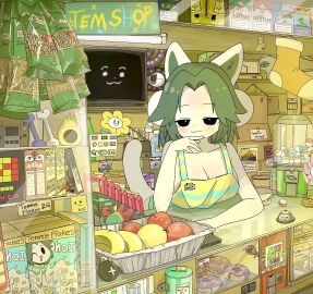 breasts deltarune donut doremifaso64 flowey_the_flower furry kemono mettaton striped_shirt stripes tagme temmie temmie_(deltarune) temmie_(undertale) undertale video