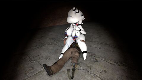 3d ass big_ass big_breasts big_thighs bikini breasts cally3d crossover domination duo eli_vance facesitting fap_nights_at_frenni's fazclaire's fazclaire's_nightclub female five_nights_at_freddy's fredina's_nightclub garry's_mod giggle half-life_(series) half-life_2 hand_holding heart_on_breast marie_(cally3d) marionette_(fnaf) puppet_(cally3d) puppet_(fnaf) straight suffocation white_hair