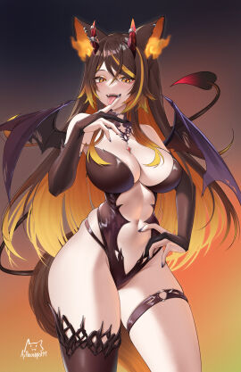 1girls achromaru animal_ears big_breasts breasts brown_hair cleavage demon demon_horns demon_wings female hellhound highres horns hourglass_figure indie_virtual_youtuber large_breasts leotard light-skinned_female light_skin long_hair multicolored_hair navel orange_eyes orange_hair sinder_(vtuber) single_thighhigh slim_waist solo streaked_hair succubus succubus_tail tail thigh_strap thighhighs variant_set very_long_hair virtual_youtuber wide_hips wings wolf wolf_ears wolf_girl wolf_tail