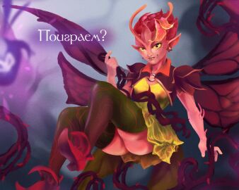 clothed dark_willow dota_2 fairy fairy_wings leggings pink_skin tentacle vines