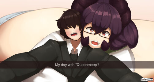 1boy 1girls ass ass_body carlosgizza dragon_horns female glasses hair_covering_eyes hyper_ass lilian_(carlosgizza) male meat_wall_(body_type) smaller_male taller_female