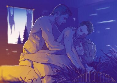 3boys actor anal anal_sex angel ass bara barn beard beard_stubble biceps black_hair blue_light brother brothers castiel_(supernatural) celebrity closed_eyes completely_nude cowgirl_position dark_hair dean_winchester double_penetration friskypigeon frottage_in_ass gay gay_anal gay_sex hay holding_partner human in_character jared_padalecki jensen_ackles long_hair looking_at_partner looking_pleasured lying lying_down lying_on_back male male/male male/male/male male_only male_penetrated male_penetrating male_penetrating_male misha_collins muscles muscular muscular_male naked naked_male nude nude_male on_top penile_penetration penis penis_in_ass penises_in_ass sam_winchester sex sitting sitting_on_person stubble supernatural_(series) threesome tree trees trio yaoi