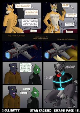 absurd_res anthro ball_gag balls bondage bound canid canine canis circumcised clothed clothing comic comic_panel cuff_(restraint) dialogue english_text erection eye_patch eyewear felid foreskin fox fox_mccloud fur gag gagged genitals grey_body grey_fur group hair hi_res humanoid_genitalia leon_powalski lizard male male/male mammal nintendo nipples nude ollieotty panther_caroso pantherine pantsless penis reptile restraints scalie speech_bubble star_fox straitjacket submissive tail text uncircumcised wolf wolf_o'donnell