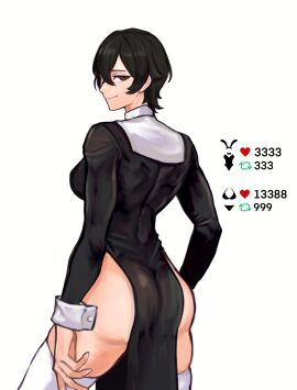 ass ass_focus back_view big_ass big_butt butt_focus double_slit_dress explosifchoker female high_slit_dress ma0ma0_0 muscular muscular_female nerine_(explosifchoker) oc original original_character thigh_highs thighs